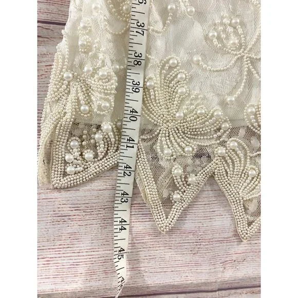 Vintage Gloria Vanderbilt Women's Ivory Lace Beaded Wedding Dress - 1XL - Picture 3 of 13